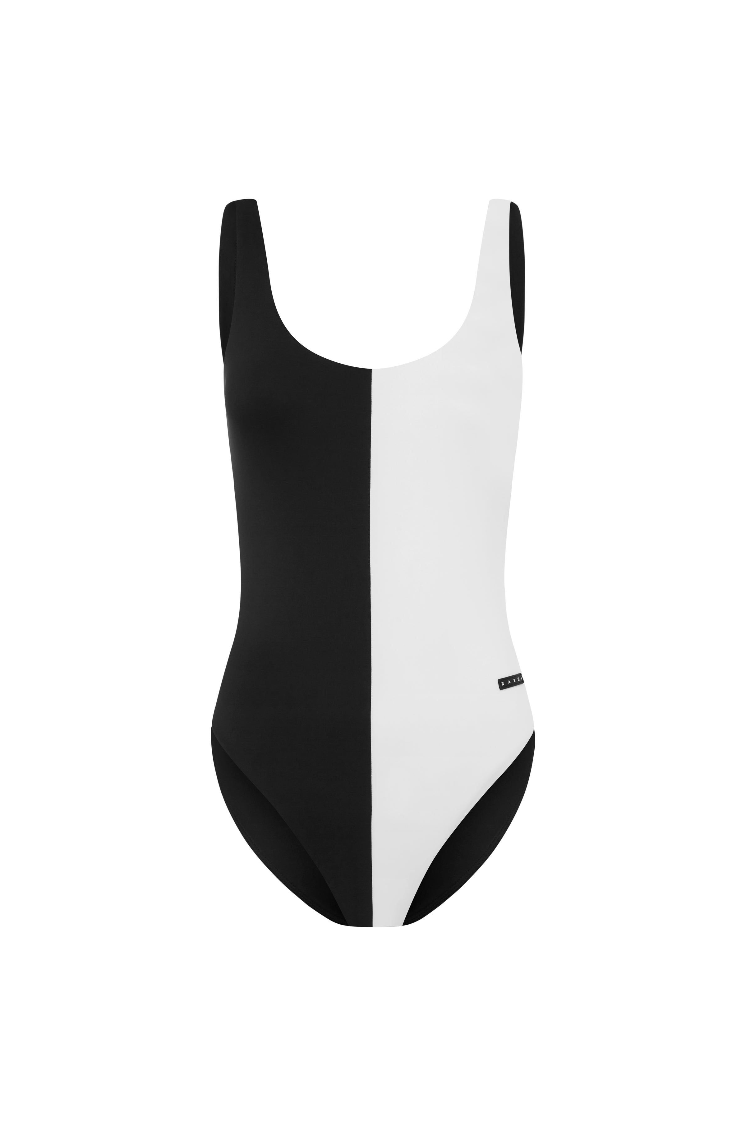 One Piece Scoop Neck Swimsuit - Nero / Bianco